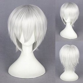 Косплей парик Токийский гуль - Канеки Кен белый 32 см / Tokyo Ghoul - Kaneki Ken